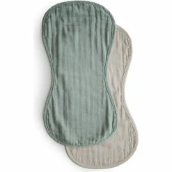 Mushie Muslin Baby Burp Cloths 100% Organic Cotton, Set Of 2 (Roman GreenFog)